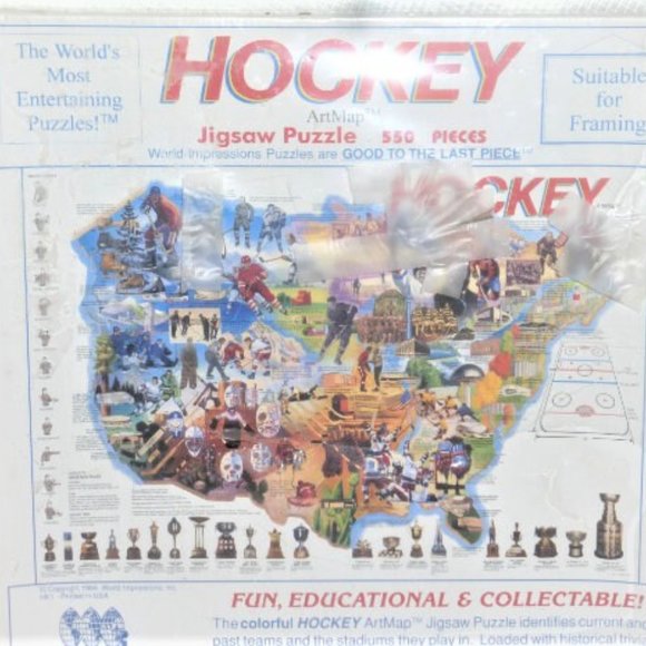 1994 World Impressions NHL HOCKEY PUZZLE Worlds Most Entertaining Puzzles Map - Picture 1 of 4